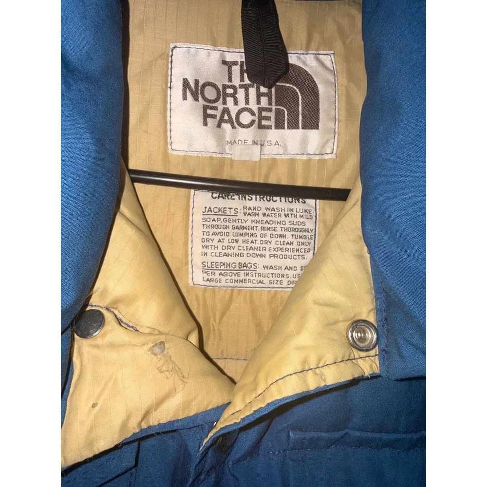 The North Face Puffer Vest M Blue Vintage Brown Label Made in USA Down Filled